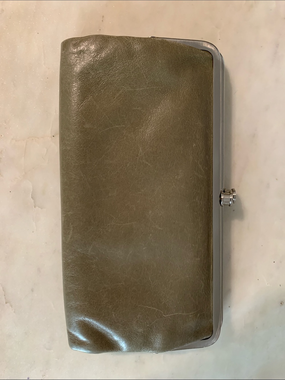 HOBO Silver Metallic Frame Wallet with Logo Ends